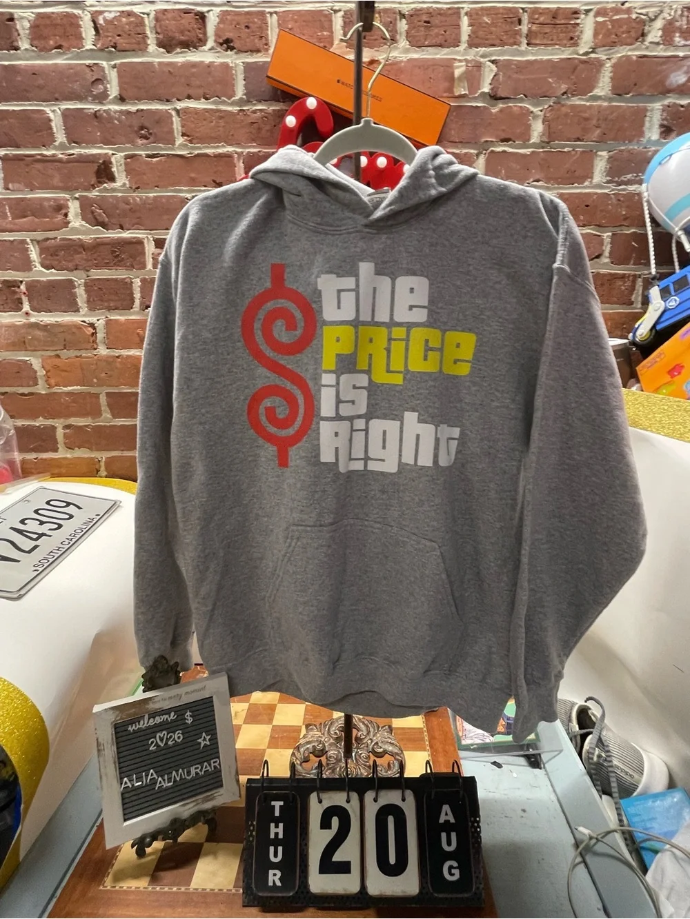 gray pullover hoodie game show prices right